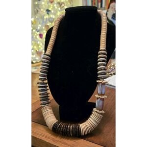 Bohemian Necklace Natural Shell Bone Coconut Disc Heishi Beads Earthcore Vintage